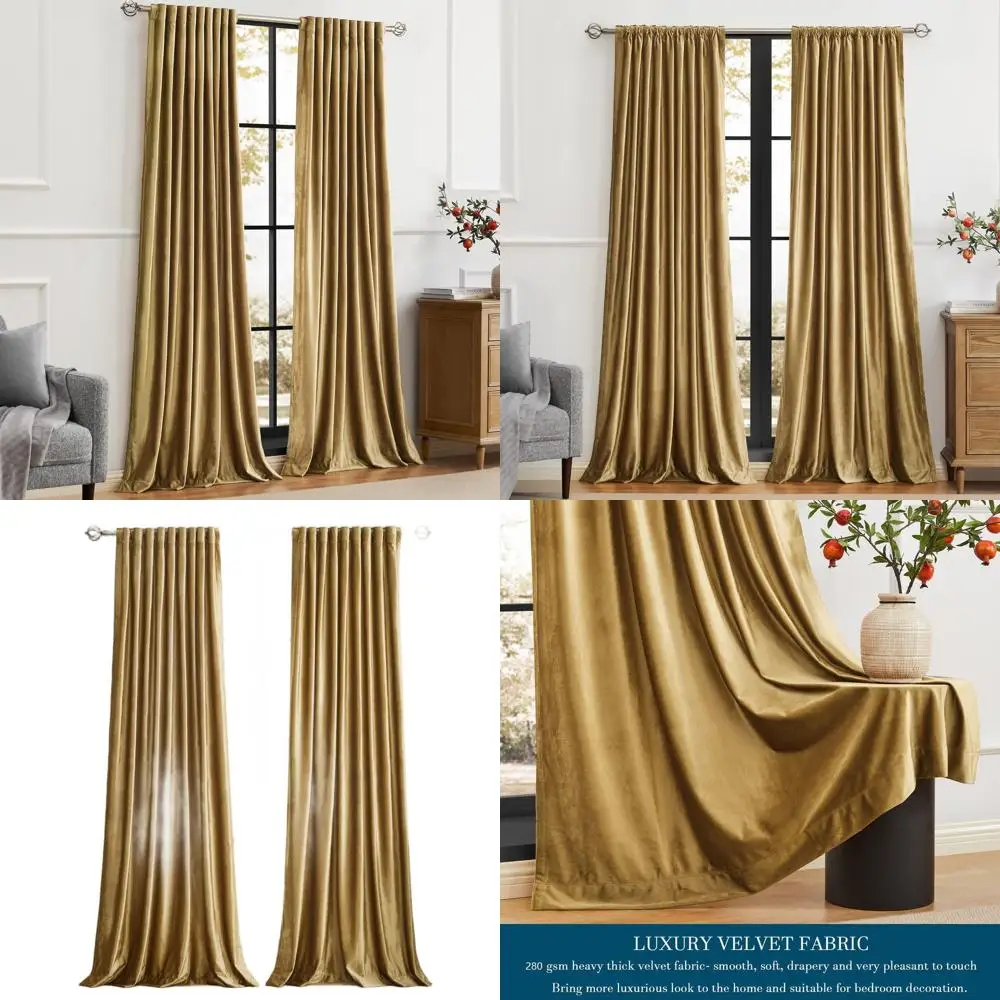 

96 Blackout Velvet Curtains Set of 2 for Living Room, Heavy Room Darkening Drapes with Back Tab