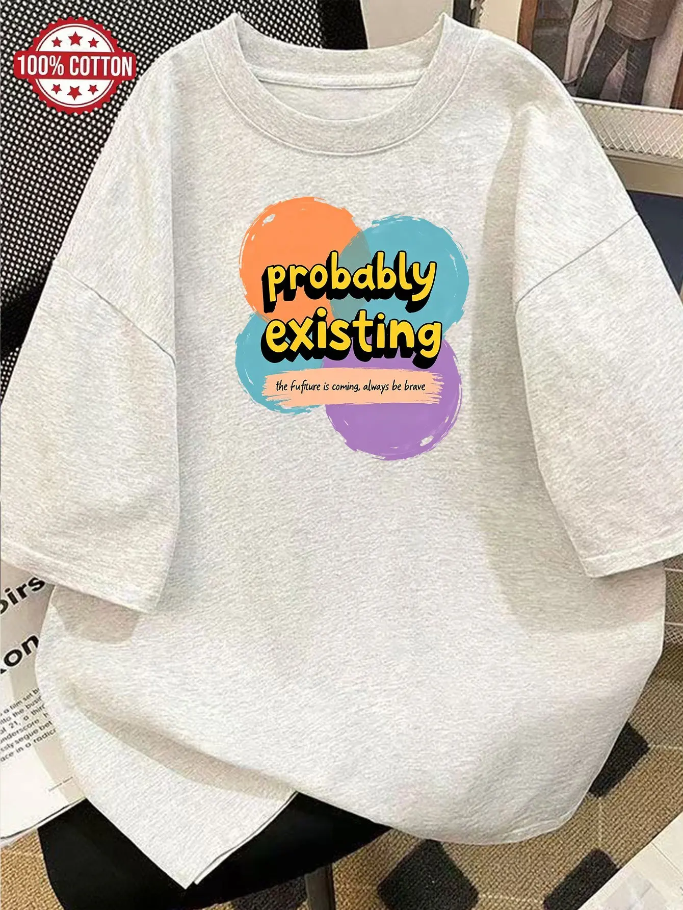 Probably Existing Colorful Graffiti Ink Dot Printed T-shirts for Men and Women Simple and Fun Round Neck Short Sleeved Tops