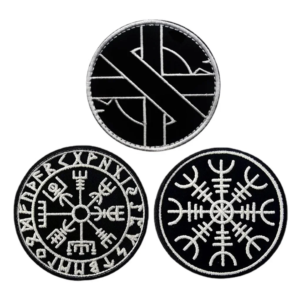 Nordic Viking Patches Rune Emblem Military Tactical Hook and Loop Appliques Punk Patch Compass Embroidery Stickers for Backpack