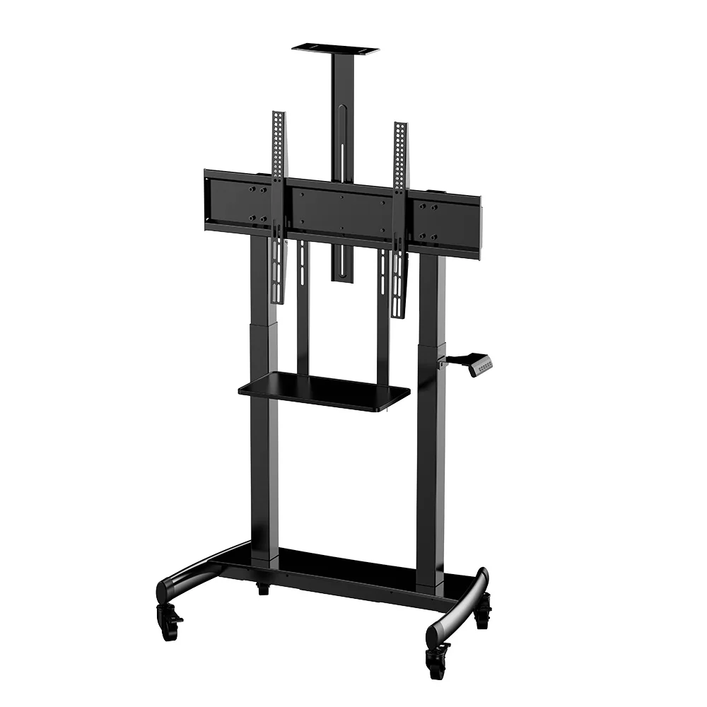 Motorized TV Cart 55-100 Inch Heavy Duty Adjustable Height Rolling Stand for Flat Curved Screens Black