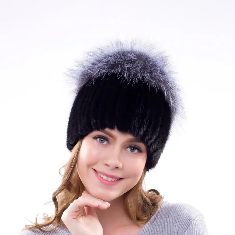 Fox Fur Decoration Design Fur Cap Natural Mink Fur Hand-Woven Women's Winter Hat New Hot Ladies Hat Fashion Popular