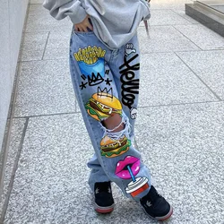 Women's Jeanswomen's 2023 Spring And Autumn New Spicy Girls Street Fashion INS American Fun Pattern Letter Print Perforated Jean