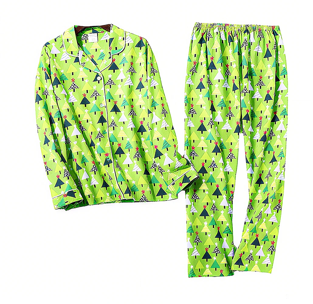 

Pajama Set Woman Warm Soft Cotton Comfortable Pyjamas 2 Piece Set Nightshirt Pajama-Christmas Print Loungewear