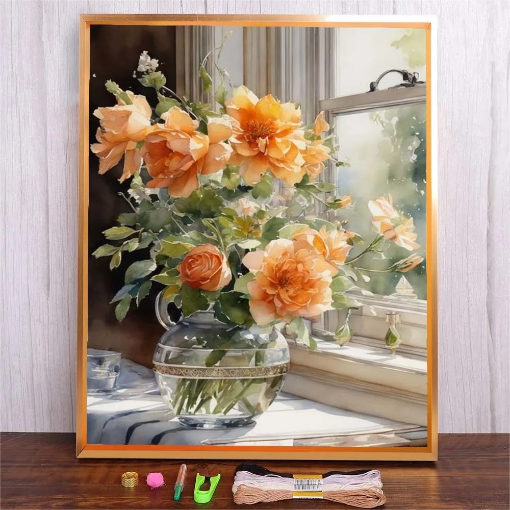 

Needle Embroidery Starter Kits Embroidery Starter Set With Pattern DIY Colorful Threads Cross Stitch Kit Flowers Art Crafts Gift