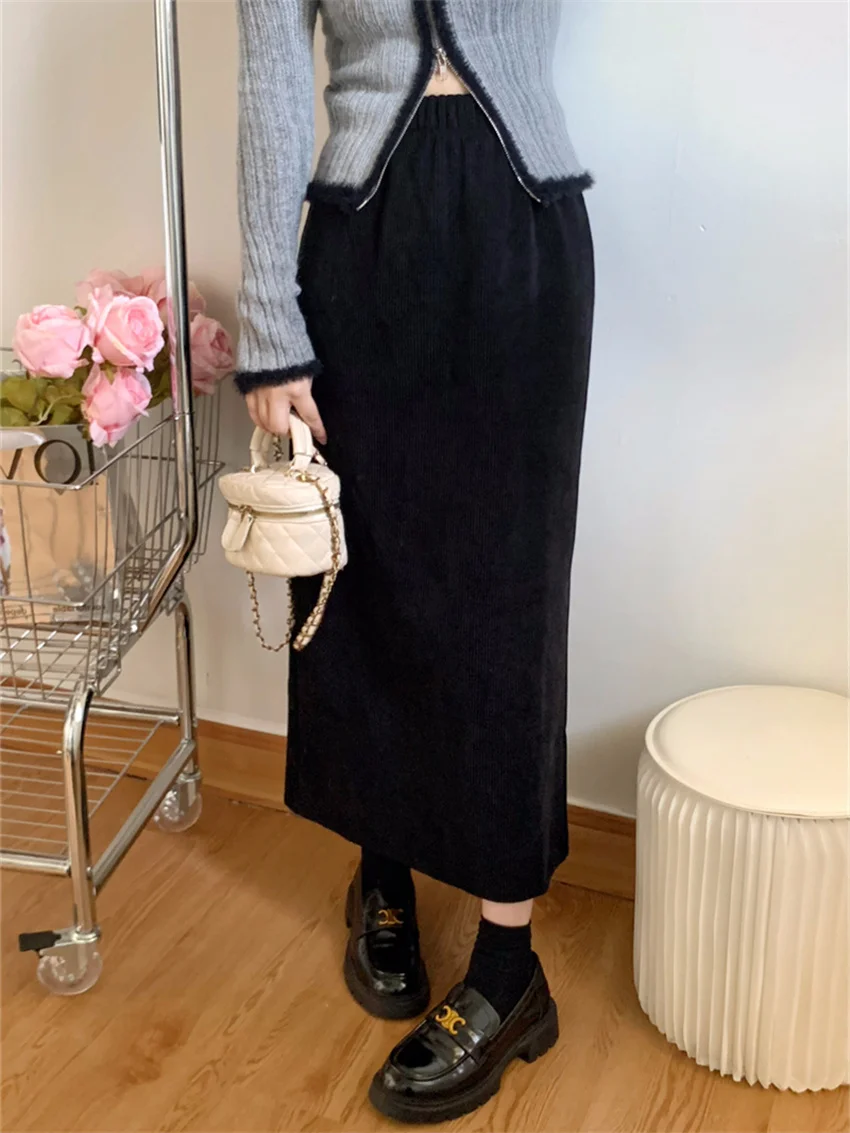 Alien Kitty M-L 6 Colors Women Chic Plush Maxi Skirts Slim Chenille Winter 2023 Split Loose Daily Straight High Waist Streetwear