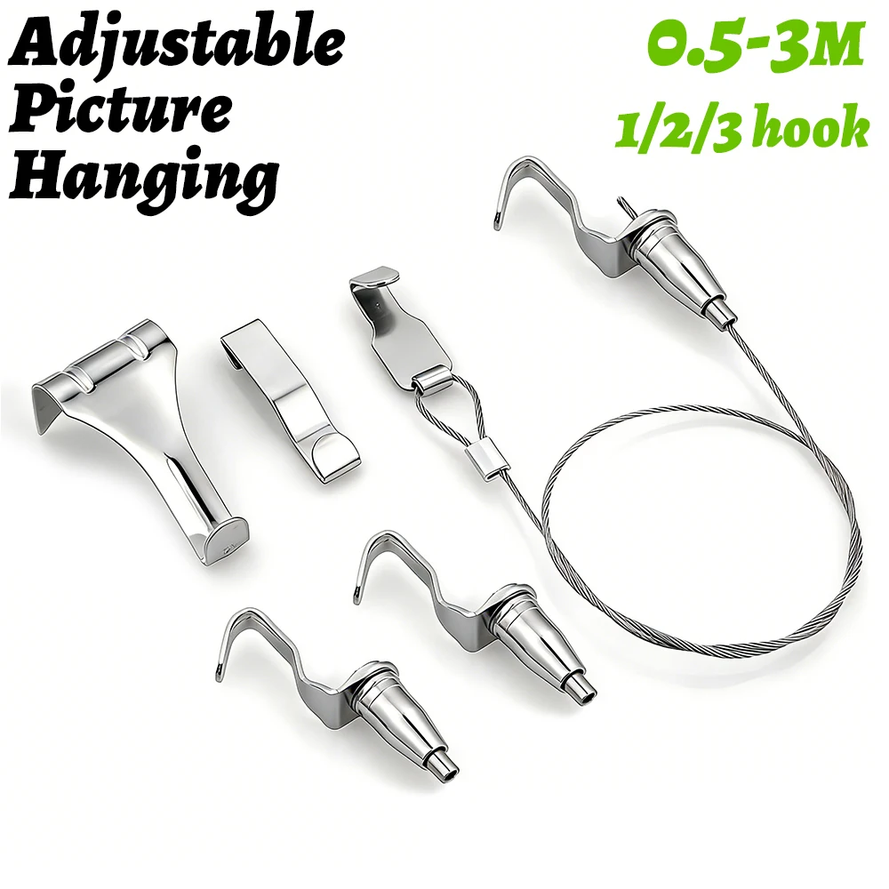 

2Sets 1.5mm 304 Stainless Steel Hanging Wire Rope Adjustable with S Hook 0.5‑3M for Mirror Picture Frame Lamp Heavy Duty