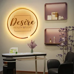 Letreros acrílicos LED para salón de belleza, placa de nombre de empresa retroiluminada 3D, logotipo de estudio de cabello, letrero para exteriores