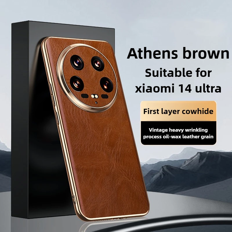 

Чехол из натуральной кожи для Xiaomi 15, гальванический кожаный чехол с золотым краем и линзой из кожи аллигатора с прецизионными отверстиями для Xiaomi14 Ultra