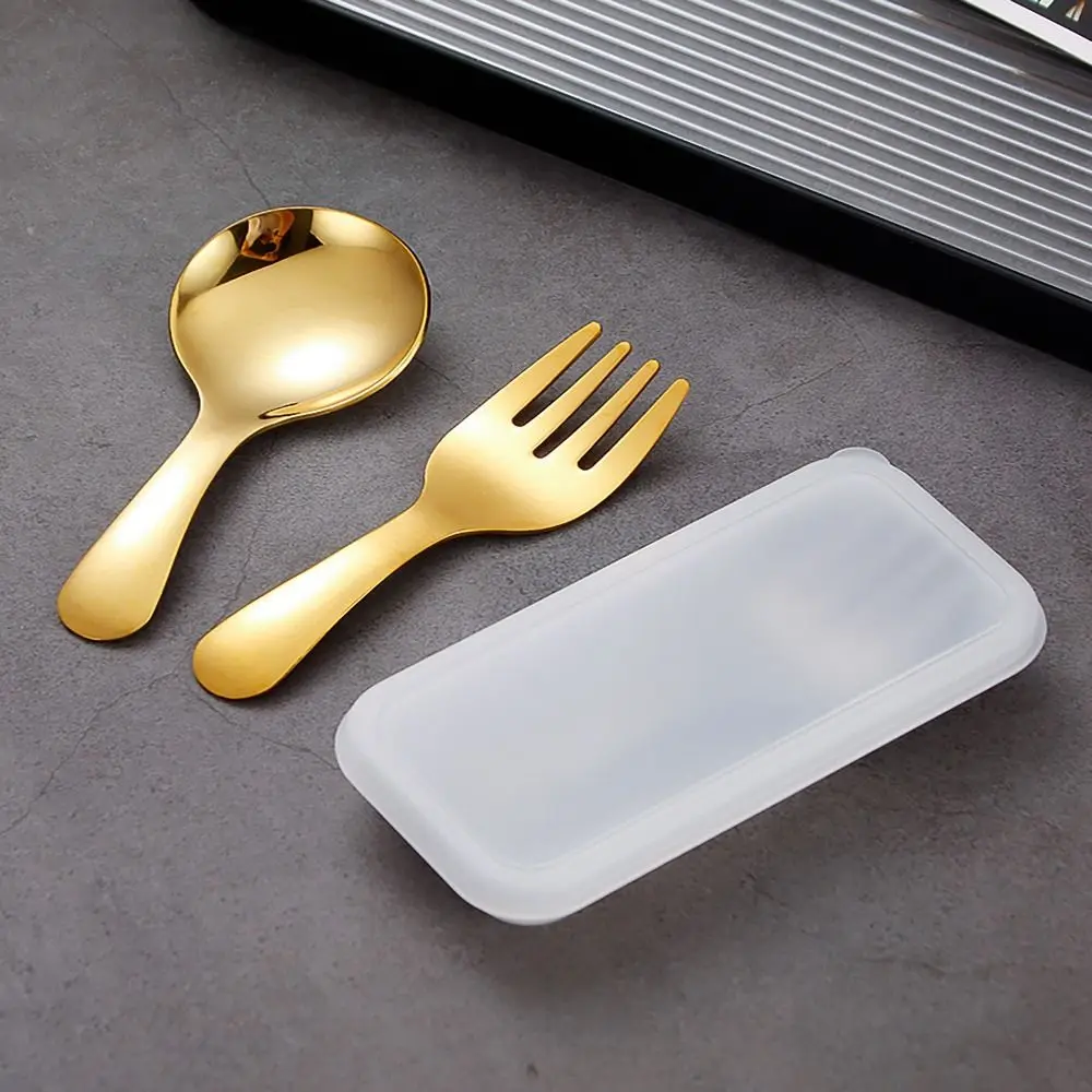 304 Stainless Steel Spoon Fork Set Storage Case Dessert Fruit Tool Cutlery Set Short Handle Kids Tableware