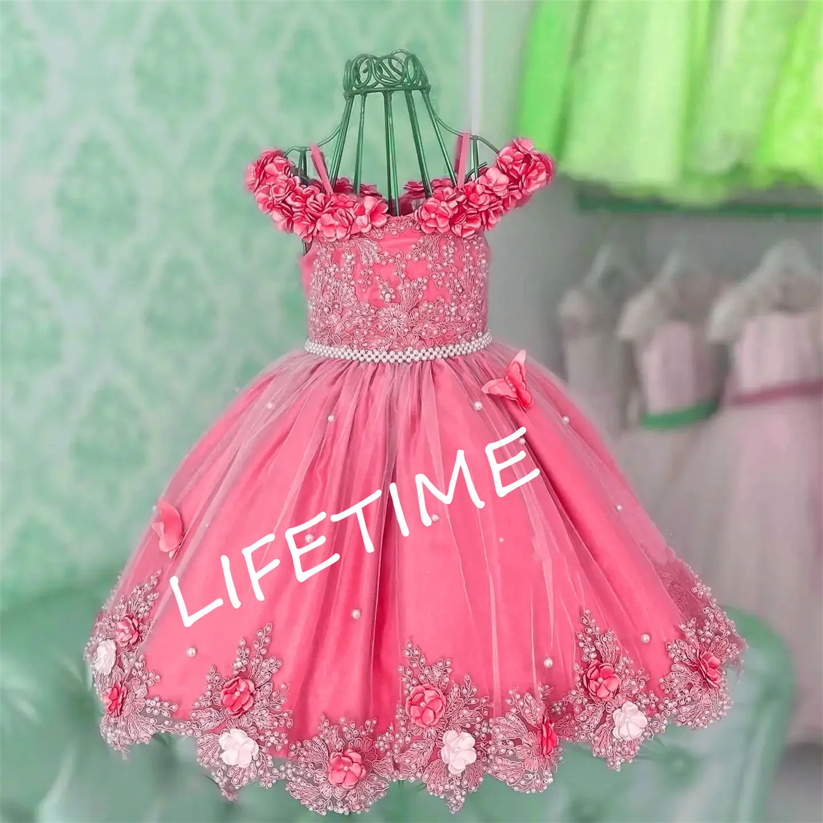 Satin Luxury Flower Girl Dress For Wedding Sleeveless Applique With Pearls Bow Kids Birthday Party Tulle Pageant Ball Gown New