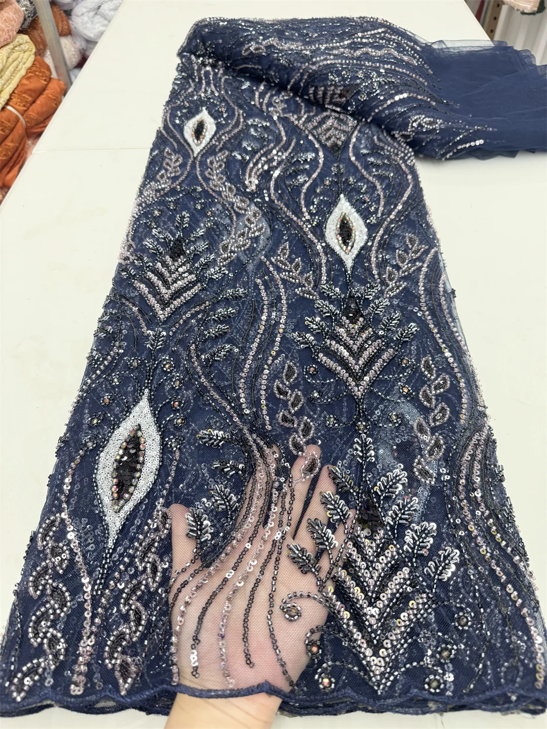 

African Nigerian Sequins Beads Lace Fabric 2025 High Quality French Tulle Lace Fabric Embroidery Lace For Bridal Dresses Sewing