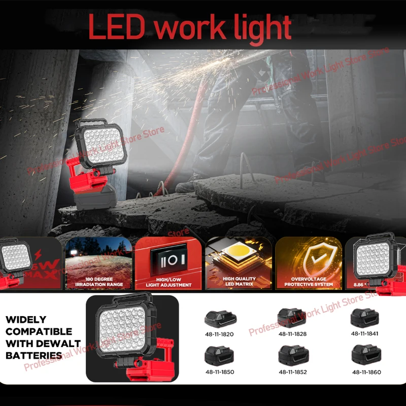 Led Light Fit Milwaukee Battery M18 Portable Spotlight Cordless Outdoor Work Fishing Handheld Emergency Tool Lights No Battery