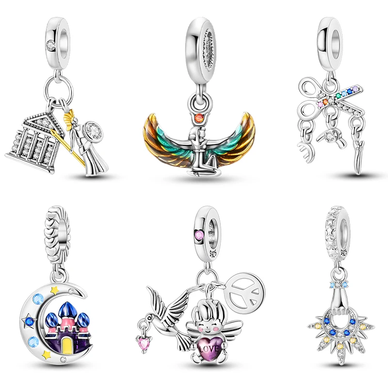 

2024 New 925 Sterling Silver Love And Peace Castle Athena Nymph Charms Bead Fit Pandora 925 Original Bracelet Fine DIY Jewelry