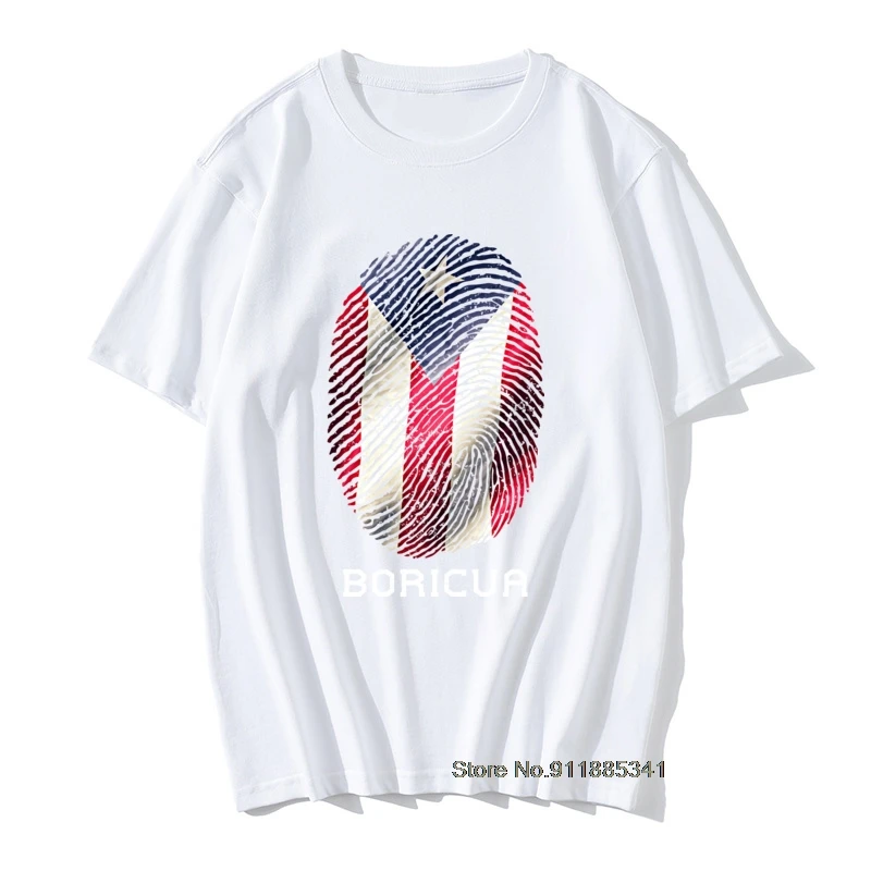 Puerto Rico Gift T-Shirt Men's Flag T-Shirt Fingerprint Print Top Vintage Striped T-Shirt Summer Cute Black and Red