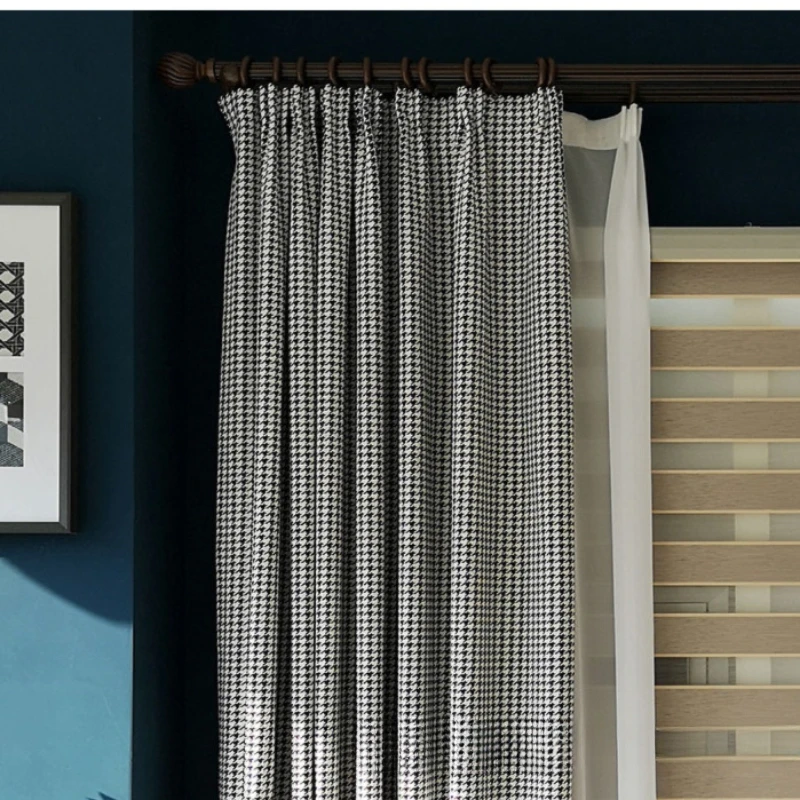 North European style curtains with black and white thousand bird pattern Jacquard fabric can be customized for window curtains