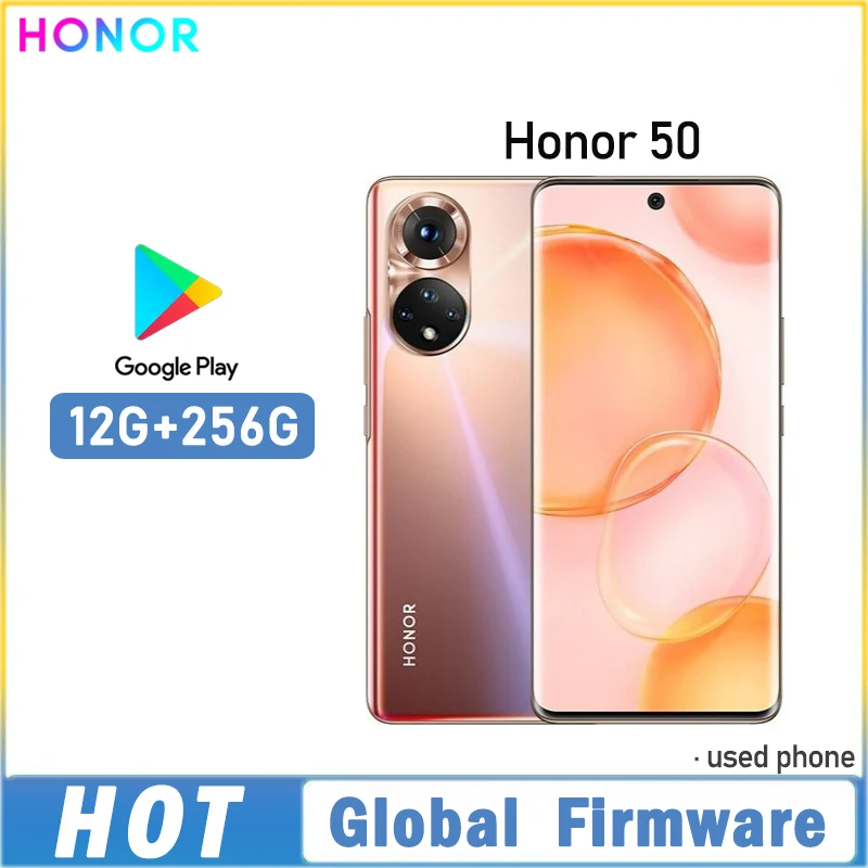 Global Firmware HONOR 50 5G Smartphone 6.57-inch 4300mAh camera 108MP+32MP RAM 12GB ROM 256GB used phone