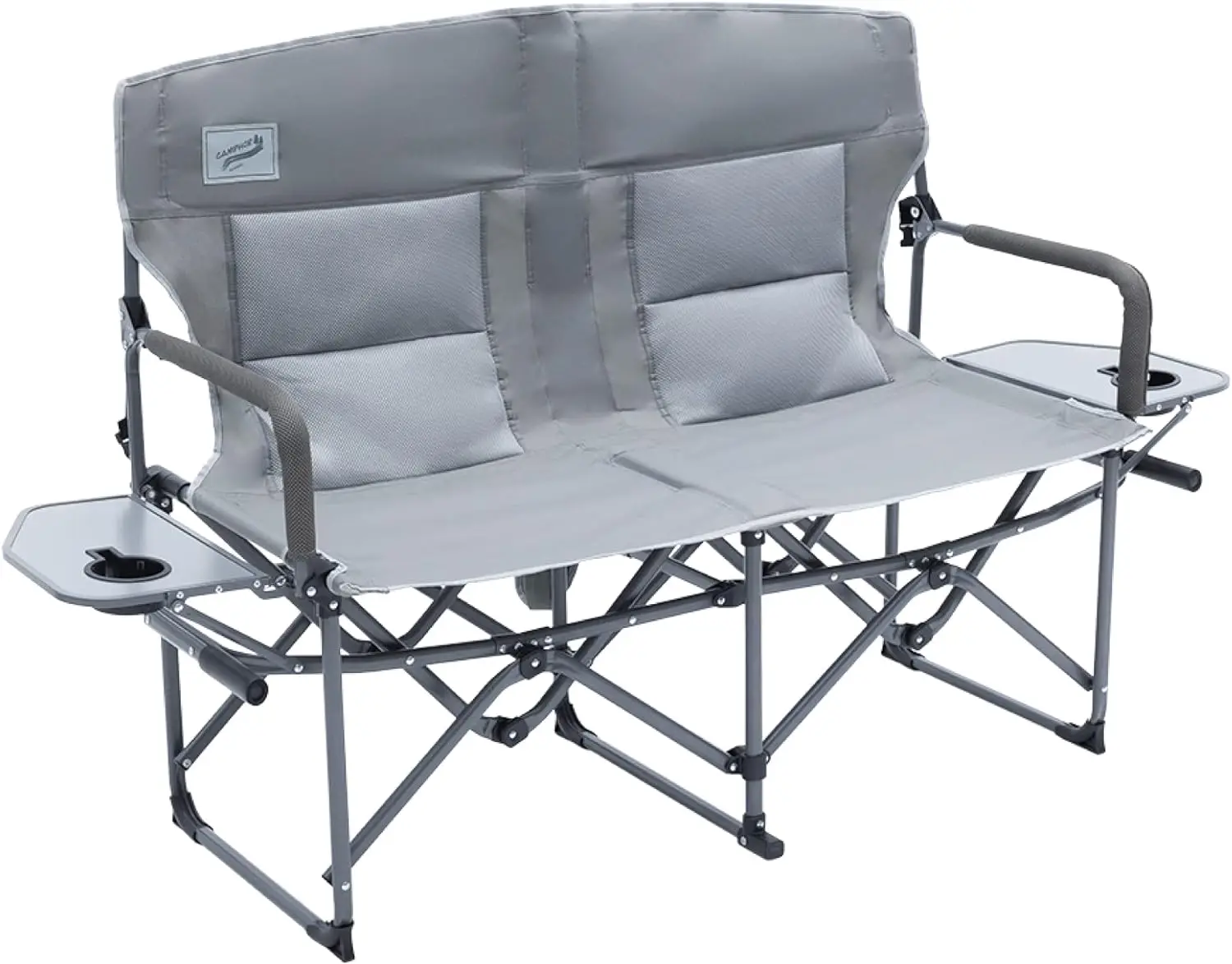 

Oversized Double Portable Folding Director’s Loveseat Chair with Padded Backrest, Side Table | Outdoor Sports, Beach, Lawn