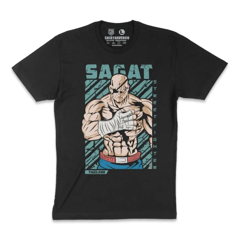 00012643 # Camiseta A-Sagat, camiseta de combate callejero, camiseta Retro Capcom Gaming, camiseta de combate Muay Thai, camiseta Arcade de los años 90, juego Uppercut de tigre