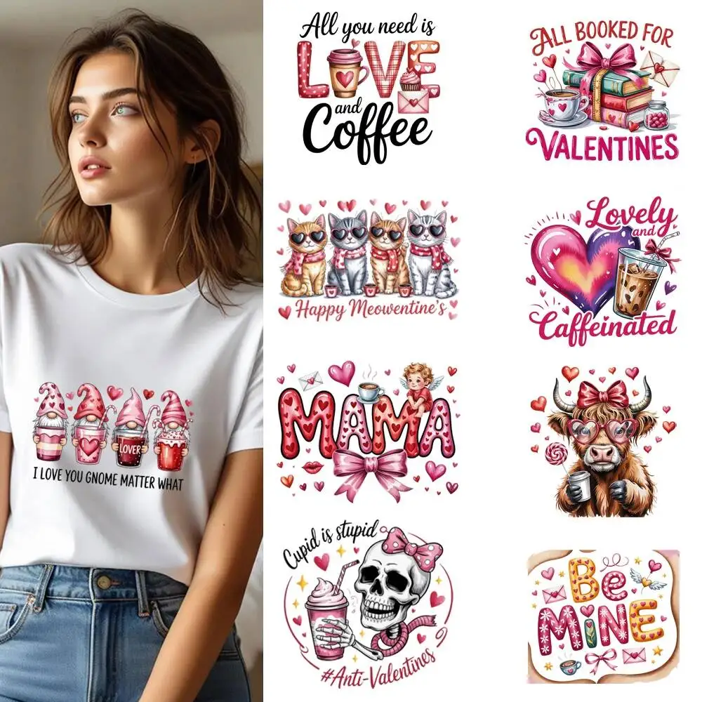 25CM Valentine Coffee Drink Ice Cream Heat Transfer Patches For Clothes DIY A-Level Washable Shirt Iron-on Thermal Sticker