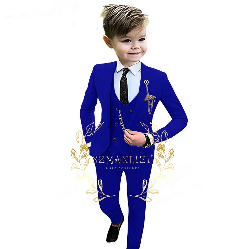 Kids Boys Beige Blazer Vest Pants 3PCS Set Children Baptism Wedding Prom Suit Baby Boy Elegant Dress Teenager Party Costume