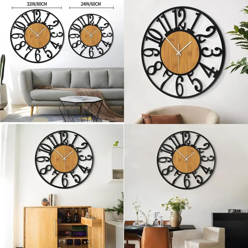 

Бесшумные большие настенные часы в деревенском стиле на батарейках — современные круглые деревянные часы для декора дома и офиса