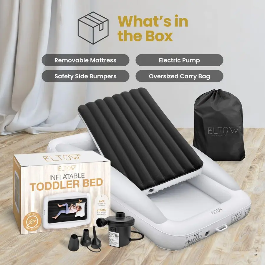 مرتبة نفخ للأطفال الصغار مع جوانب، سرير سفر قابل للنفخ للأطفال الصغار مع مصدات أمان، مرتبة هوائية محمولة للأطفال للسفر، Co #3