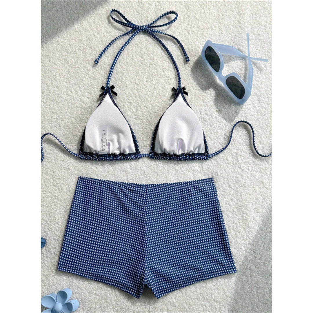 XS - L, karierte Shorts mit Träger, Bikini, Damen-Badebekleidung, zweiteiliges Bikini-Set, mit Schleife, gepolstert, Badeanzug, Badebekleidung, Modell V6848. – Detail 9
