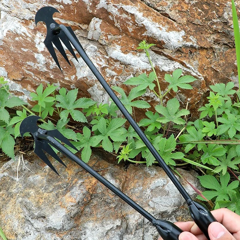 3Pcs 4-Teeth Gardening Hoe 30/40/50cm Horticultural Rake Multi-functional Handheld Weed Tool For Loosing Soil Garden Planting