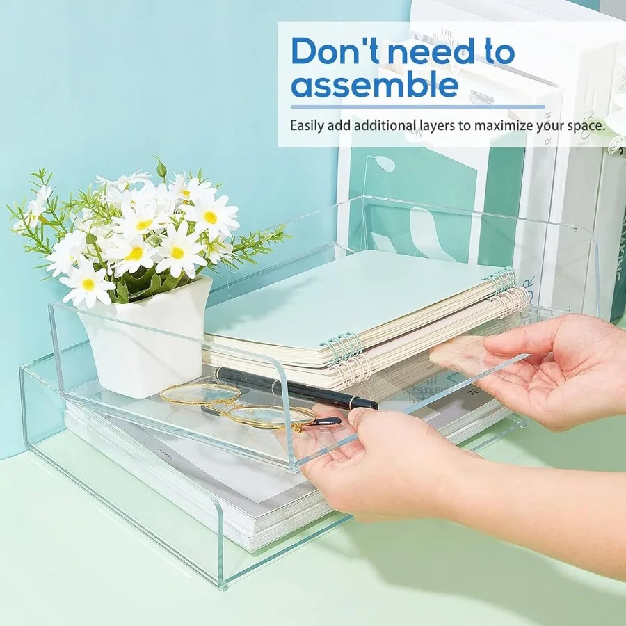 منظم صينية ورق أكريليك شفاف مكون من 4 طبقات لتخزين المكتب في مساحة عمل المكتب وحامل ملفات سطح المكتب الشفاف مع 12.4 × 8.7 #4