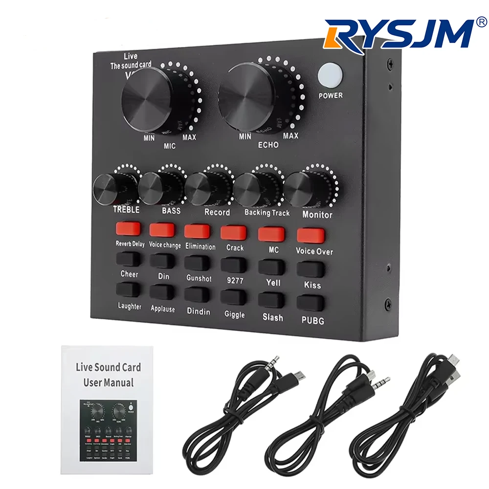 V8 Sound Card Voice Change Live Streaming Singing Karaoke Headset Live External Sound Card Record For Mobile Home KTV Computer