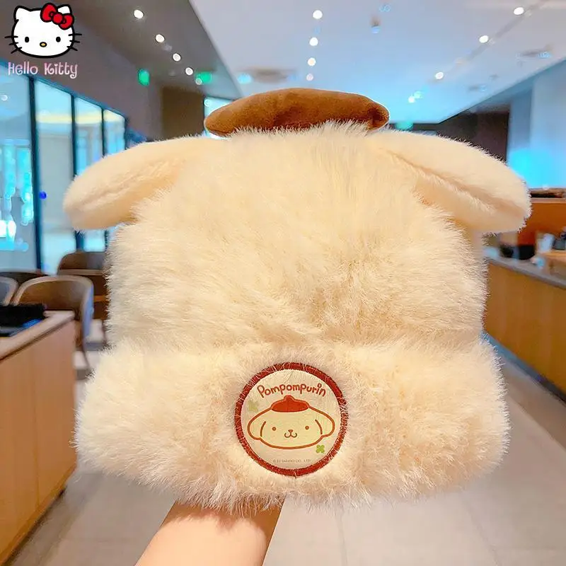 

Kids Pompom Purins New Hello Kitty Thick Hat Cartoon Girls Kawaii Winter Anime Fashion Sweet Warm Cold Hat Sanrio Comfortable
