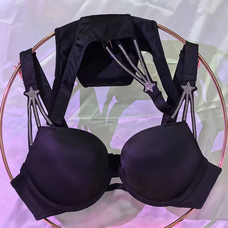 Seksowny Zestaw Bielizny Damskiej: Biustonosz z Gwiazdkami i Cyrkoniami, Braletka, Bielizna Dziewczęca, Biustonosz, Modne Stringi, Biustonosze Modelujące, Komplety Bielizny i Majtek