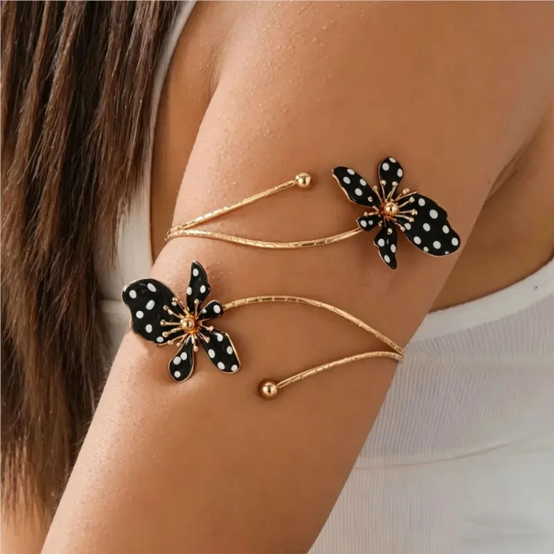 

Bohemia Floral Cuff Armlet for Women Elegant Enamel Glaze Craft Flower Bangle Summer Vocation Jewelry Gifts