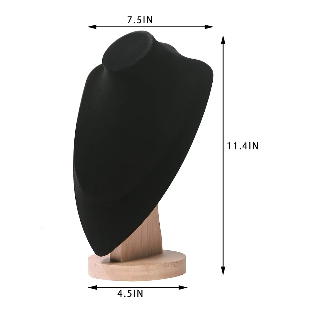 Soporte de exhibición de collar de terciopelo para espectáculo, cadena de bambú, modelo de joyería, soporte de busto