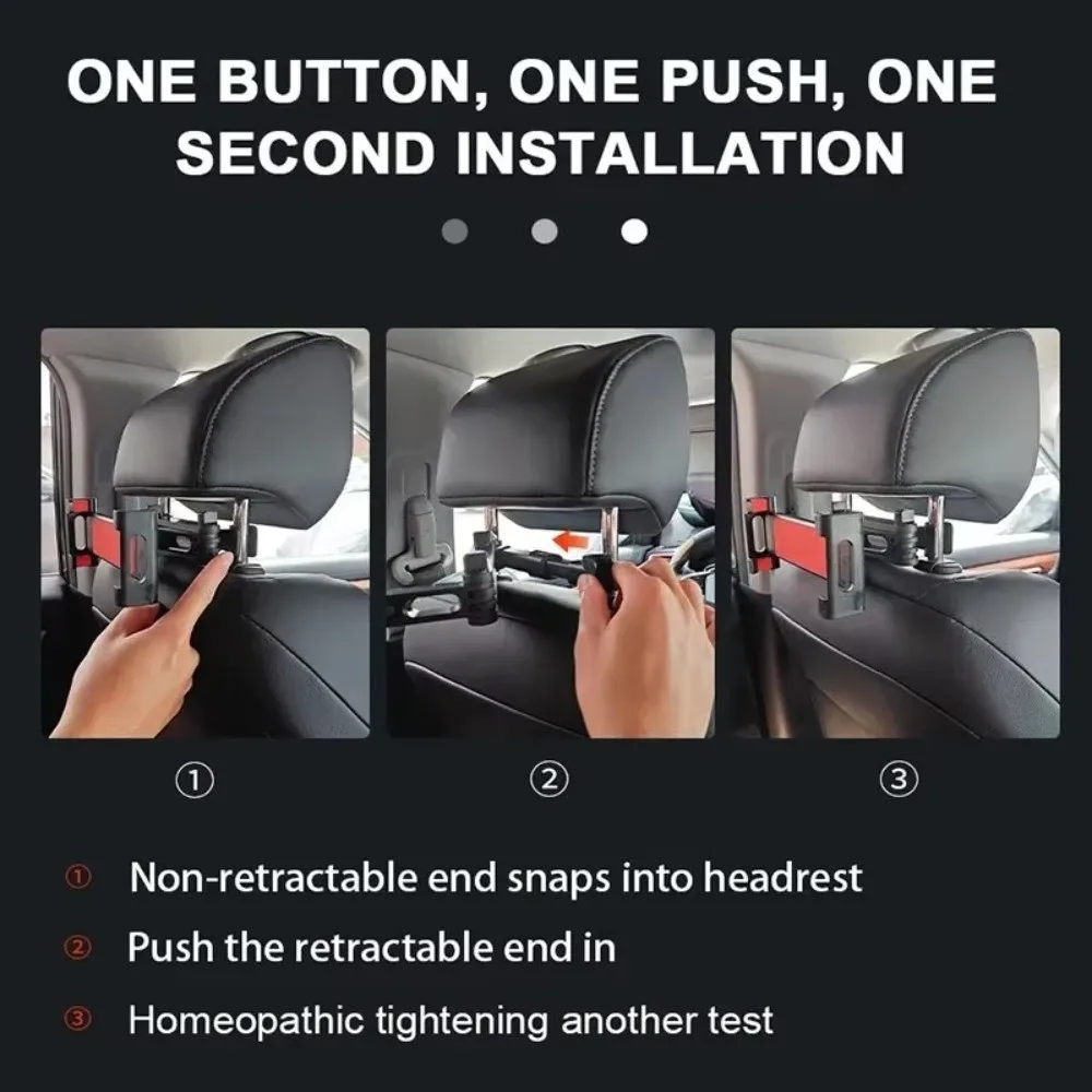 

Универсальный растягивающийся автомобильный держатель на заднее сиденье 14 ~ 26 см, автомобильная подставка для телефона 360 ° Вращающийся монтажный кронштейн для подголовника для путешествий