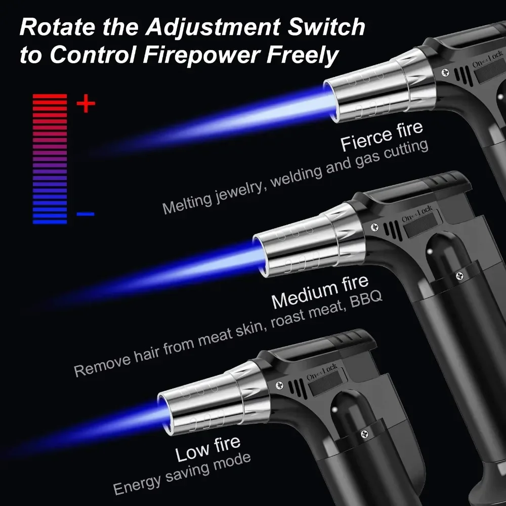 

New Metal Butane Gas Lighter Refillable Windproof Flame Lighter Welding Torch Jet Gun Cigar Kitchen Outdoor Camping BBQ Ignition