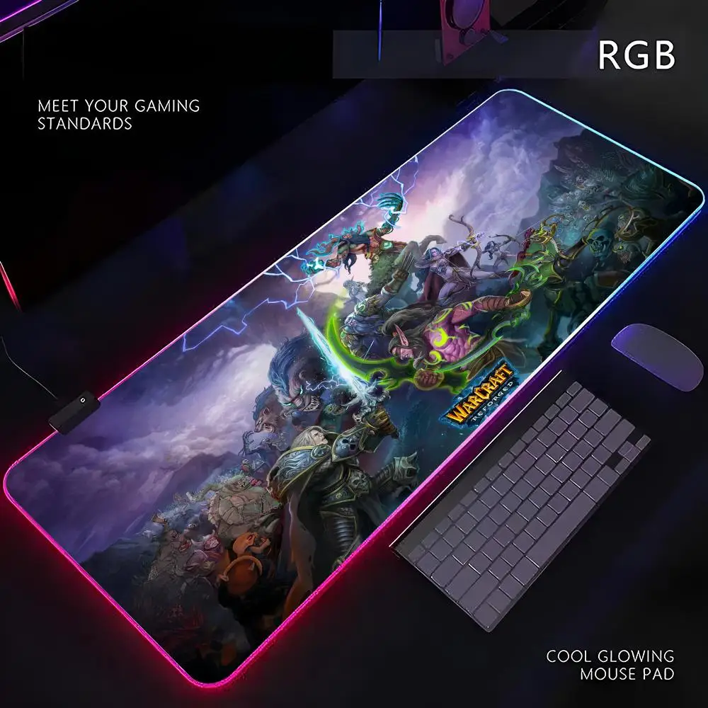 

World Of Warcraft Mouse Pad RGB Gamer LED Light Mouse Mat Peripherals Mousepad Computer Desk Mat XL Mice Keyboard Carpet