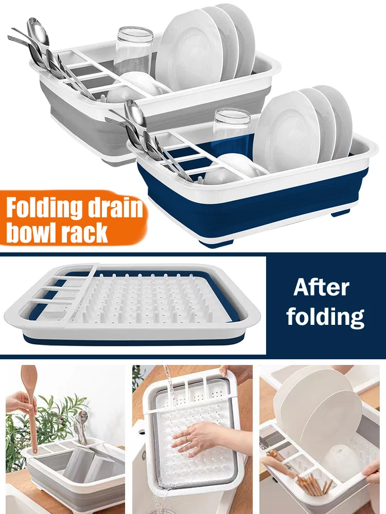 

Foldable Dish Rack Kitchen Storage Water Leakage Plastic Tableware Bowl Dinnerware Drain Bowl Tray Home Drying Rack Washable