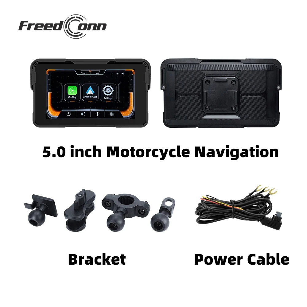 Freedconn Motorcycle Navigation Wireless CarPlay Moto Android Auto Digital Motorcycle Dashboard GPS 5.0inch Display Screen