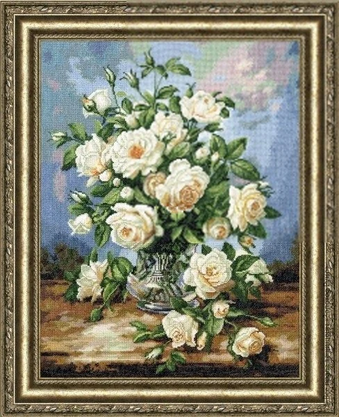 

a bunch of white roses 54-64 Embroidery,DIY 14CT Unprinted Arts Cross stitch kits Set Cross-Stitching Home Decor