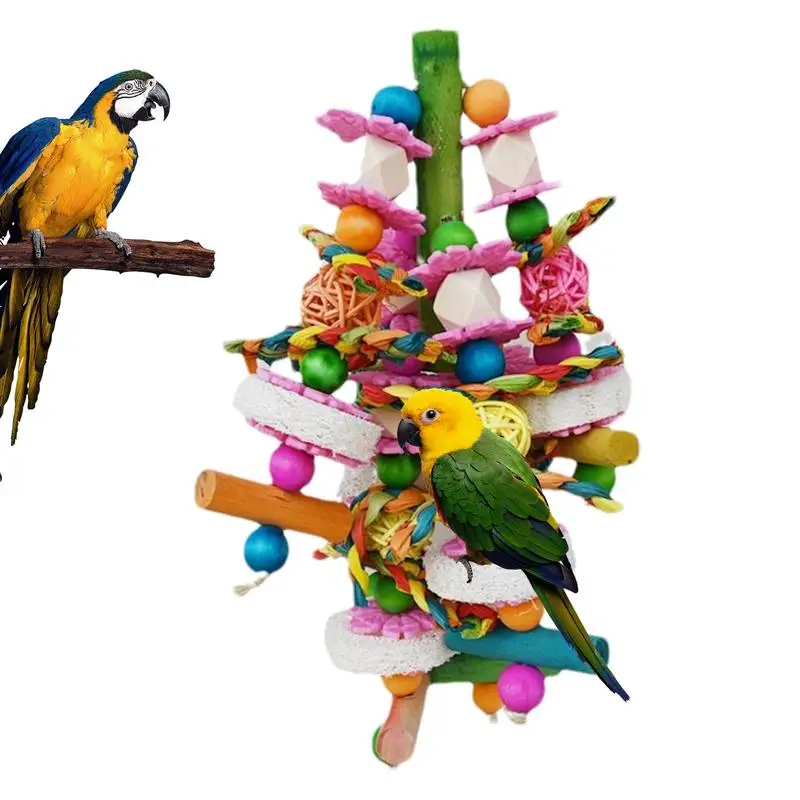 Chew Toys for Parrot Natural Loofah Bird Chew Toys Colorful for Birdcage Multifunctional Beak Grinding Supplies with Metal Hook