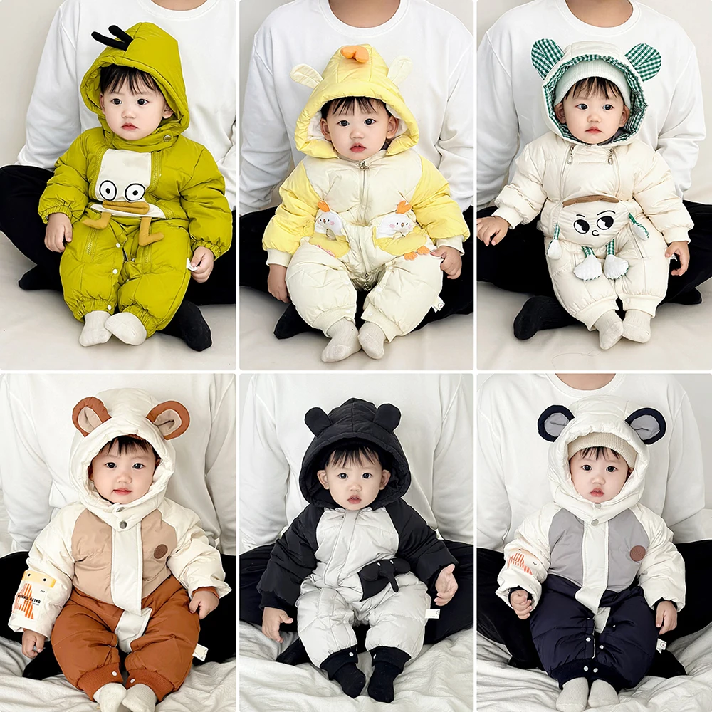 

Зимний пуховый костюм Thiened Fluffy Baby Du для новорожденных и младенцев, комплект одежды с модными и про...