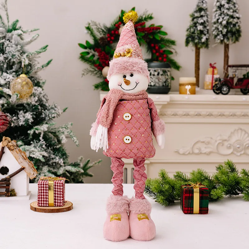 Large Pink Christmas Plush Snowman Doll Santa Reindeer Plush Toys Tabletop Decorations Christmas Ornaments for Home Xmas Noel