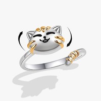 Cute Animal Bunny Rabbit Anti Stress Girls Ring Rotating Anxiety Relife Spinning Adjustable Open Knuckle Ring Anillos Mujer