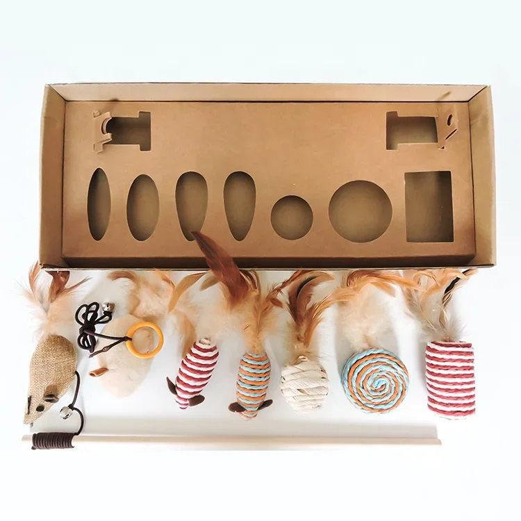 

Интерактивная игрушка для кошек из натурального сизаля, 7 шт., набор игрушек для кошачьих палочек с перьями в подарочной упаковке