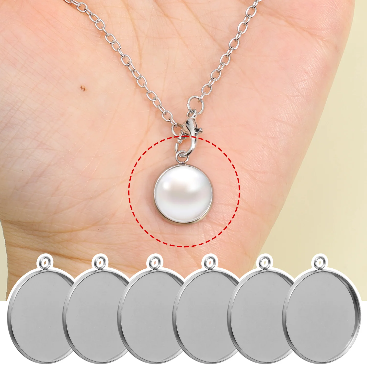 50/5 قطعة الفولاذ المقاوم للصدأ كابوشون النقش إعدادات 10-30 مللي متر المعلقات Charms قاعدة Diy بها بنفسك مجوهرات قلادة أساور صنع