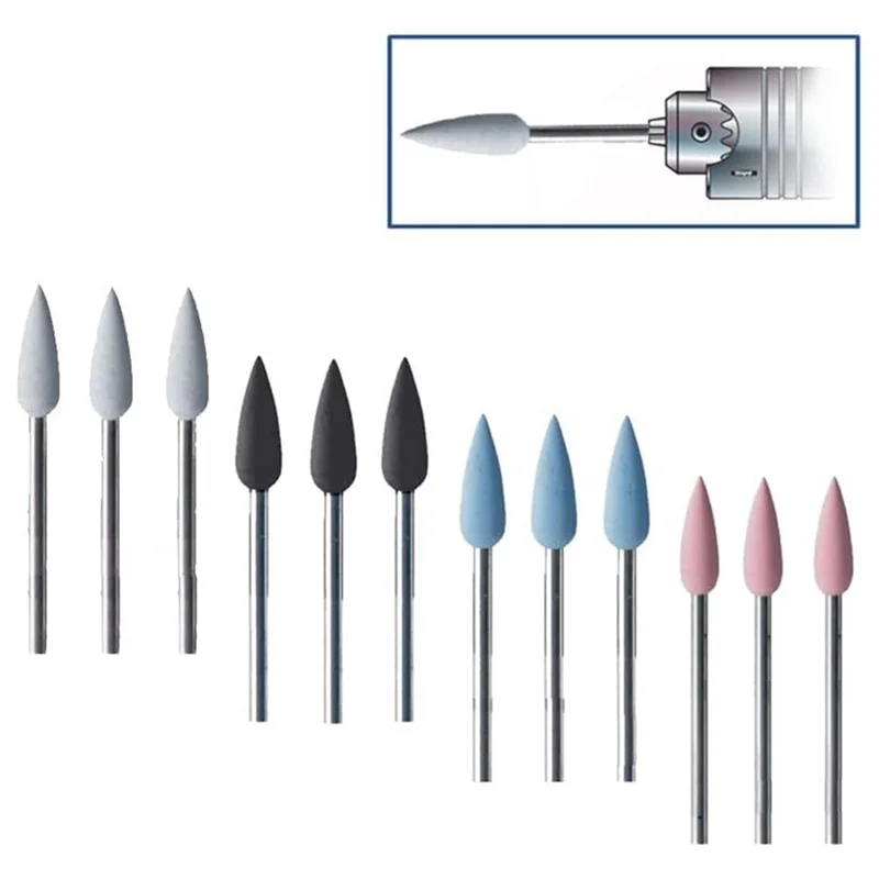 ABMH-Silicone Pointed Teardrop Polisher Set Of 12 Silicone Polishing 15 X 5.5Mm Kit Assortment 4 Grades