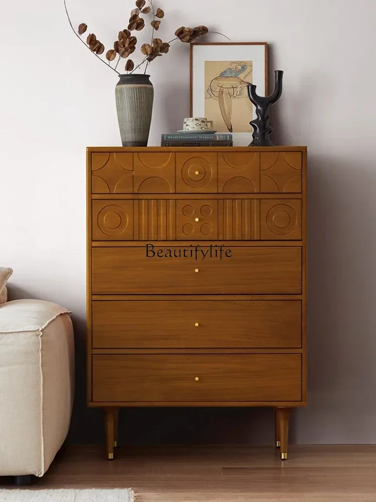 

05 FG17Solid Wood Nordic Retro Small Apartment Mid-Ancient Furniture Living Room Locker Storage Bedroom Cabinet