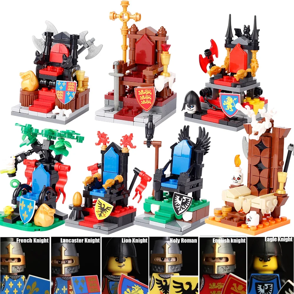 

MOC Medieval Military Castle Throne Building Blocks Kit Knight Shield Soldiers Figures Viking Pirate Weapons Bricks Toys Gift