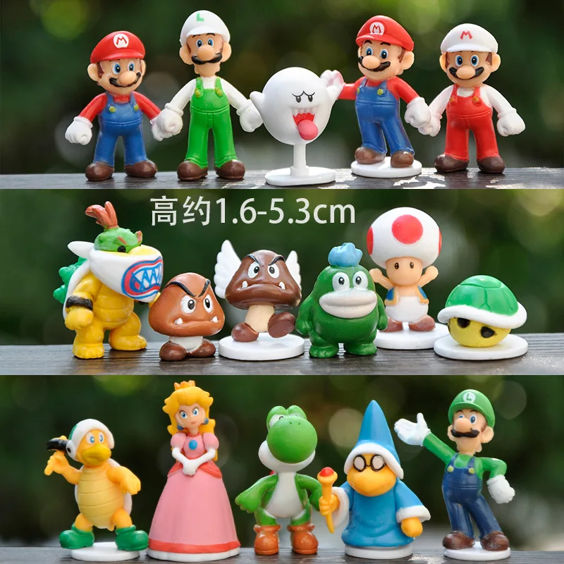 Figuras de acción de Super Mario Bros para niños, juguetes de PVC, Luigi, Yoshi, Donkey Kong, princesa Daisy, seta, regalos de cumpleaños para fanáticos, 16 unidades por juego